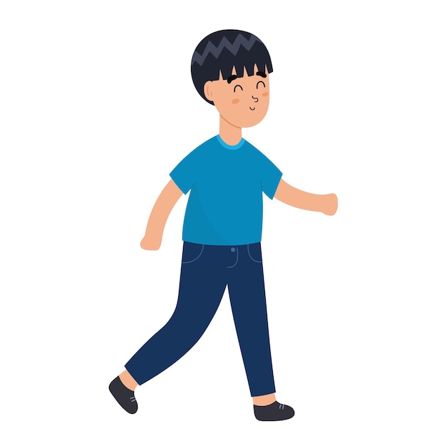 Cute walking boy funny kid smiling and exercising isolated on white follow the path vector