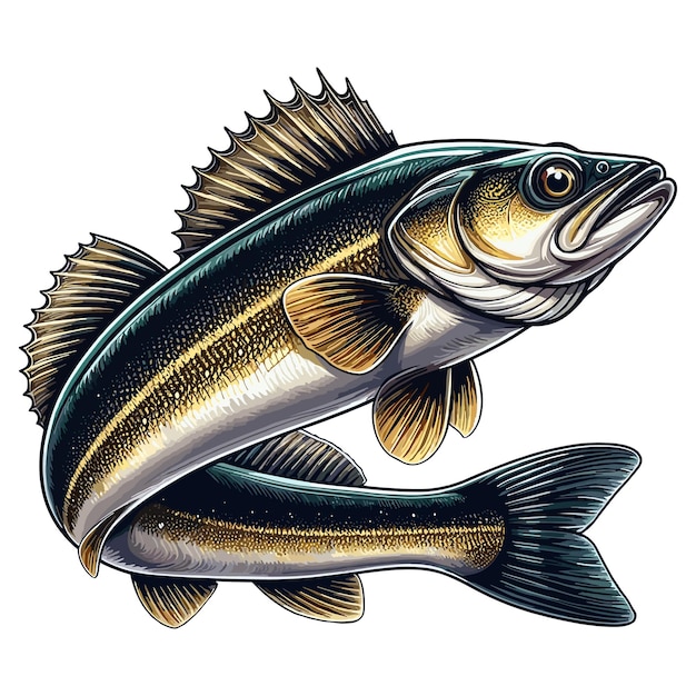 Cute Walleye Fish cartoon Vector illustration Style white background