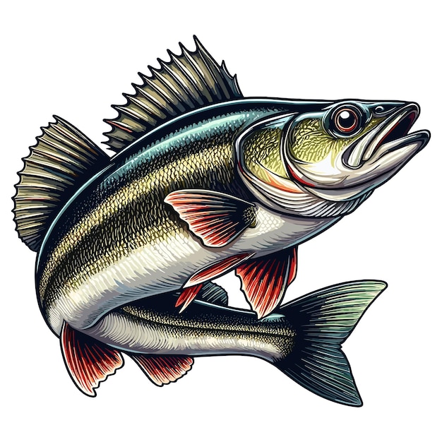 Cute Walleye Fish cartoon Vector illustration Style white background