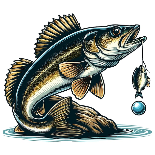 Vettore cartoon di pesce walleye carino illustrazione vettoriale sullo sfondo bianco