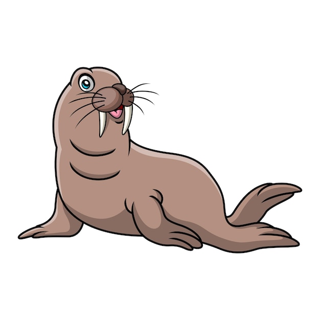 cute walrus cartoon on white background