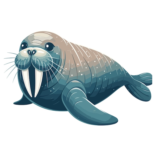 Vector cute walrus fish cartoon vector illustration style white background