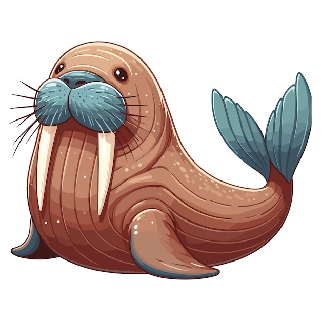 Cute Walrus Fish cartoon Vector illustration Style white background