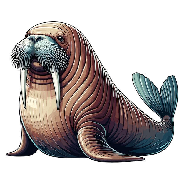 Cute Walrus Fish cartoon Vector illustration Style white background