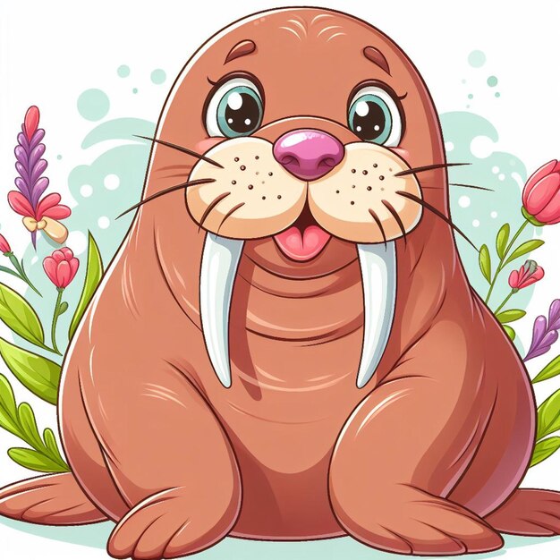 Vector cute walrus vector cartoon illustration