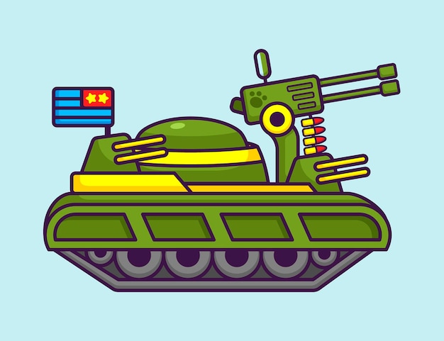 Cute war machine tank in cartoon vehicle vector illustration flat style concept