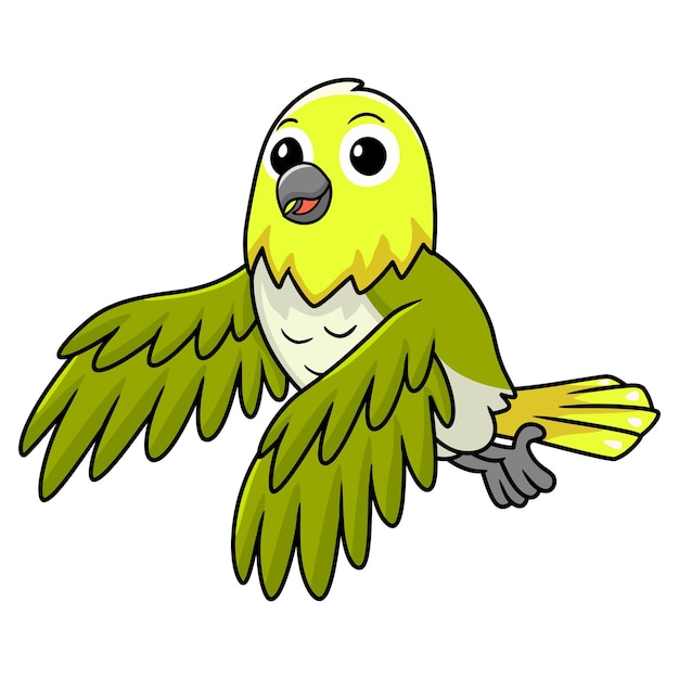 Cute warbling white eye bird cartoon flying