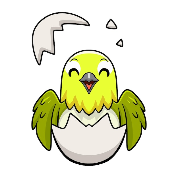 Cute warbling white eye bird cartoon inside from egg