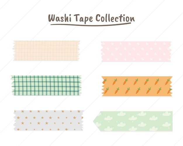 Vector cute washi tape collection in pastel color premium vector