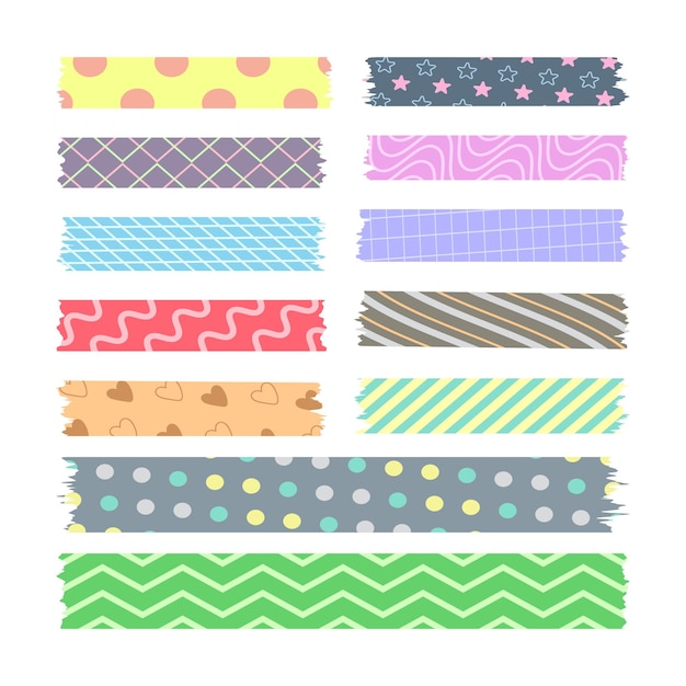 Vector cute washi tapes with various pattern collection