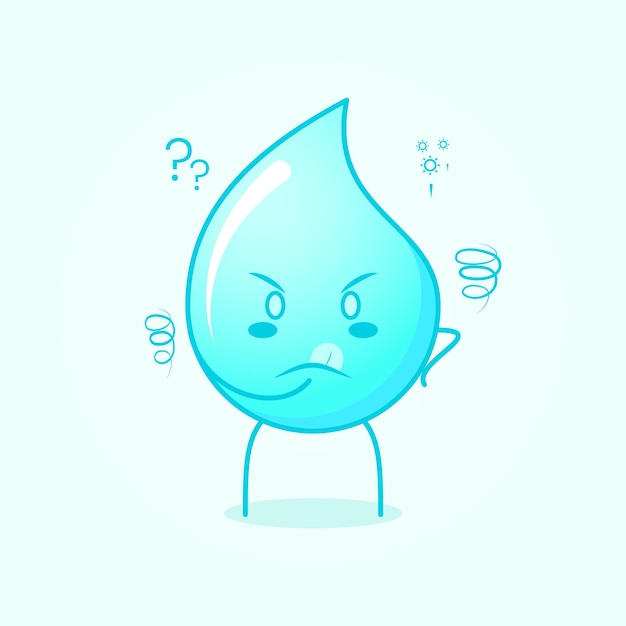 Vettore simpatico cartone animato ad acqua con espressione pensante e mano appoggiata sul mento. blu e bianco