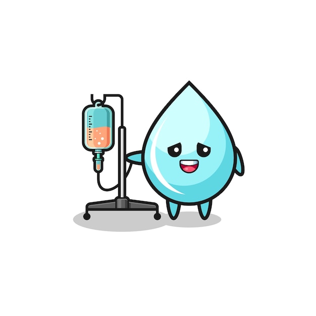 Cute water drop character standing with infusion pole , cute design