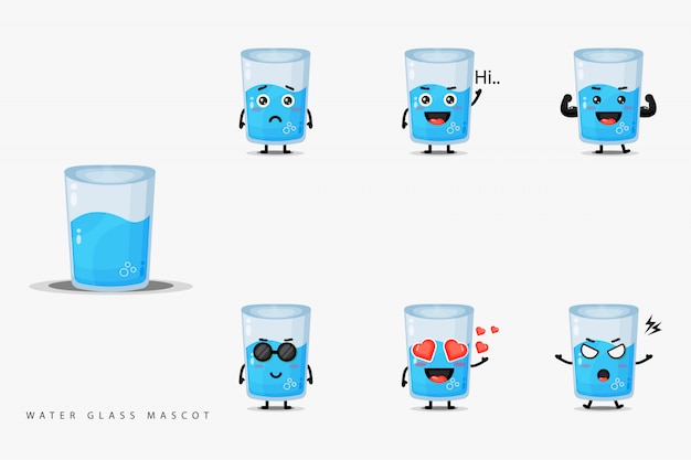 Cute water glass mascot design set