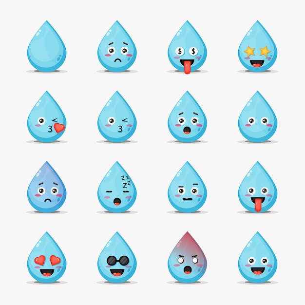 Vector cute water with emoticons set