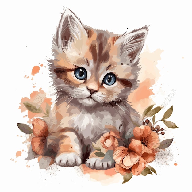 Cute watercolor baby cat sublimation clip art