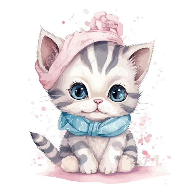 Vector cute watercolor baby cat sublimation clip art