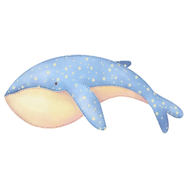 Cute watercolor blue whale