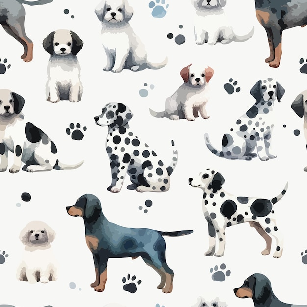 Vector cute watercolor dogs pattern vector simple seamless background for kids