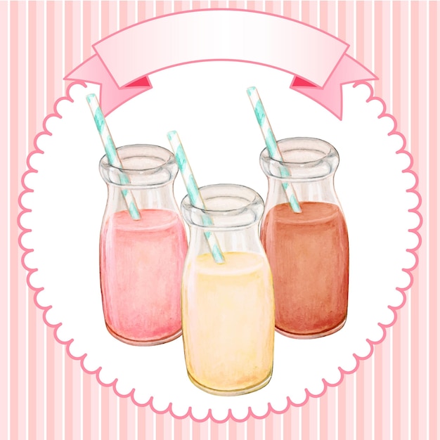 Cute watercolor flavored milk bttles