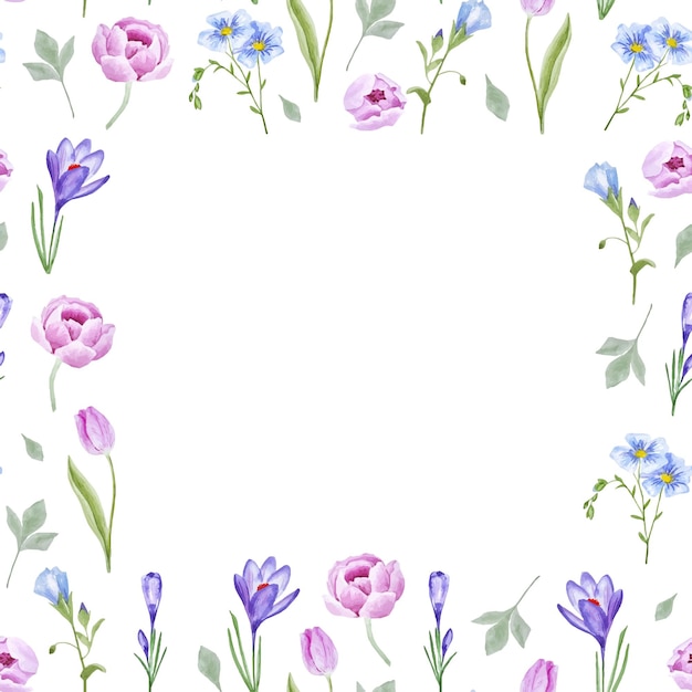 Cute watercolor flowers frame watercolor for napkins, fabric, decor, invitations