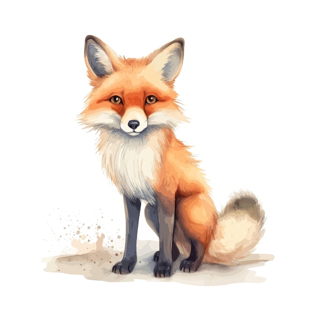 Vector cute watercolor fox in natural state standing gracefully