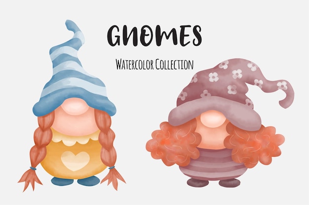 Vector cute watercolor gnomes collection