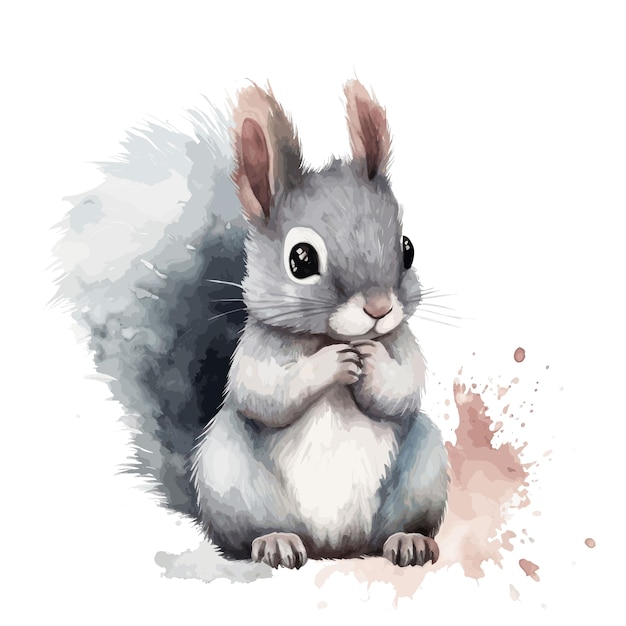 Cute Watercolor Gray SquirrelIn Natural State Standing Adorable