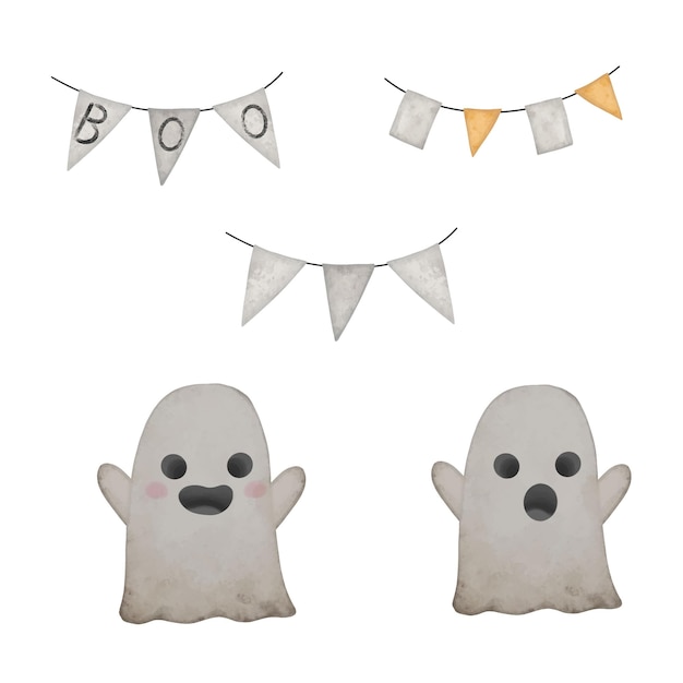 Cute watercolor illustrations of ghosts Garland clipart