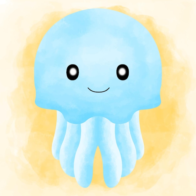 Vector cute watercolor jellyfish, vector jellyfish
