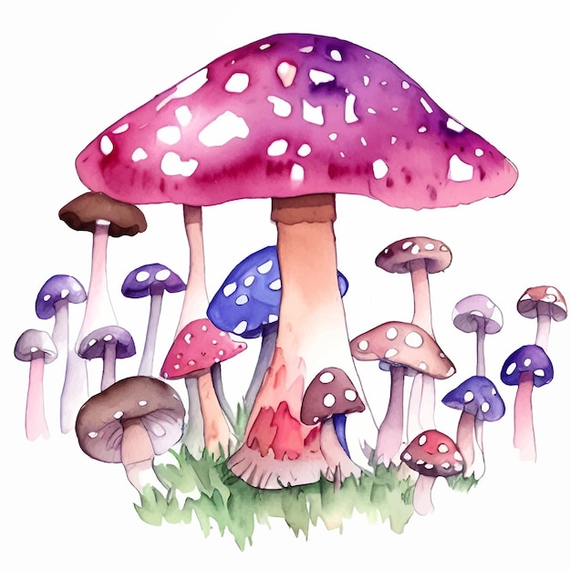 Cute Watercolor Mushrooms Painting