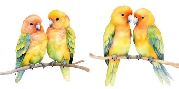 Vector cute watercolor a pair of lovebirds