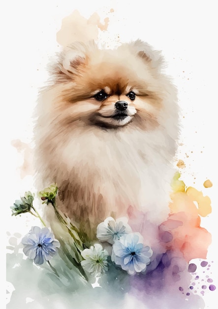 Vector cute watercolor pomeranian dog design