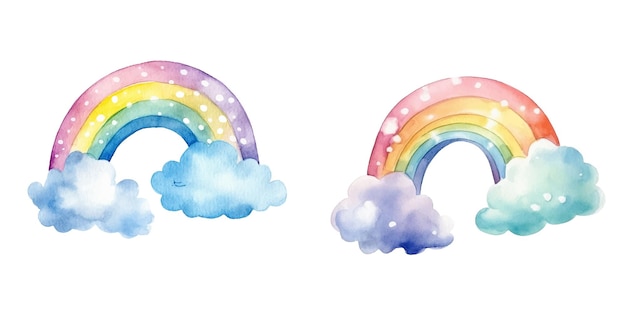 Cute Watercolor rainbow and cloud