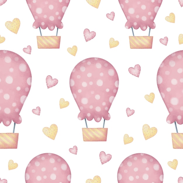 Cute watercolor seamless pattern pink ballons