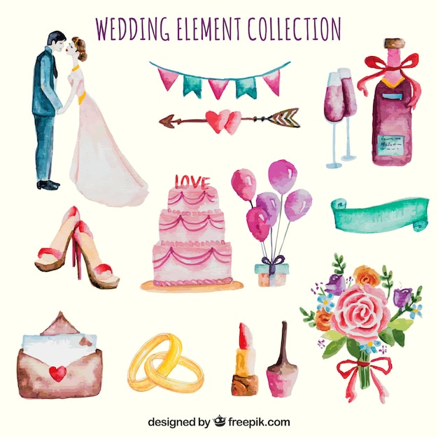 Cute watercolor wedding elements