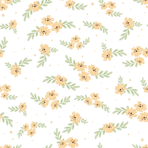 Cute watercolor yellow cosmos flowers seamless pattern