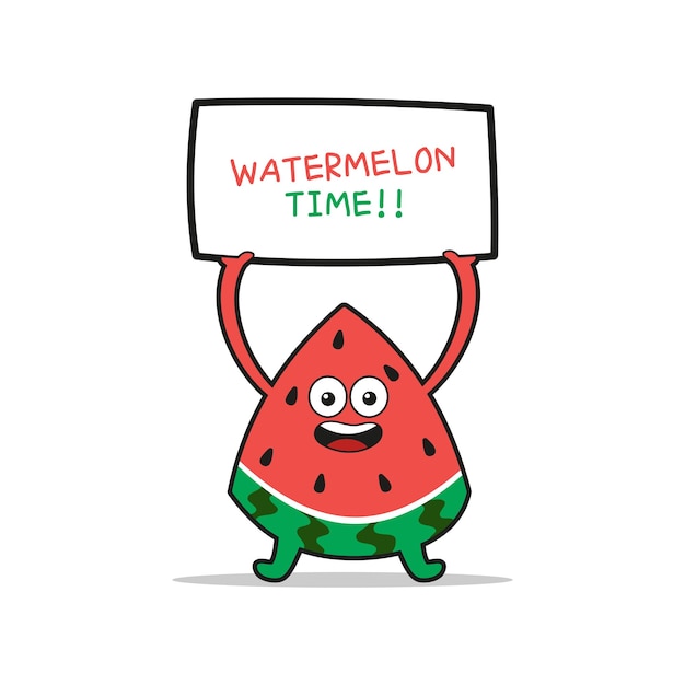 Vector cute watermelon cartoon character holding sign