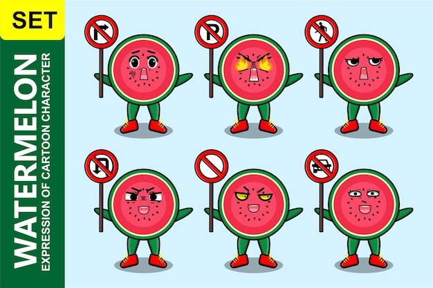 Cute watermelon cartoon character holding traffic sign in modern 3d style design