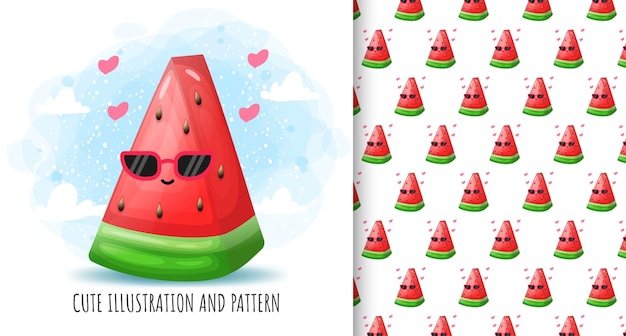 Vector cute watermelon illustration and pattern