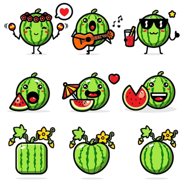Vector cute watermelon   set