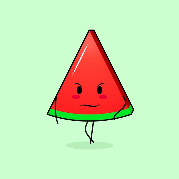 cute watermelon slice character with cool expression. green and red