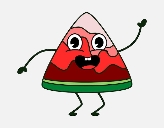 Cute watermelon slice funny character of fruit with happy face mascot of watermelon do dances