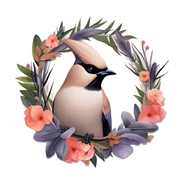 Vector cute waxwing bird cartoon in watercolor painting style