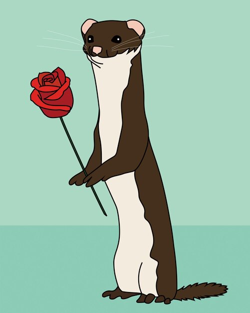 Vector cute weasel with a rose