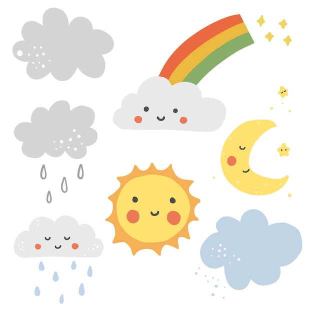 Vector cute weather element set