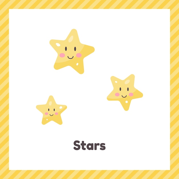 Cute weather stars for kids Flash card for learning with children in preschool kindergarten and school