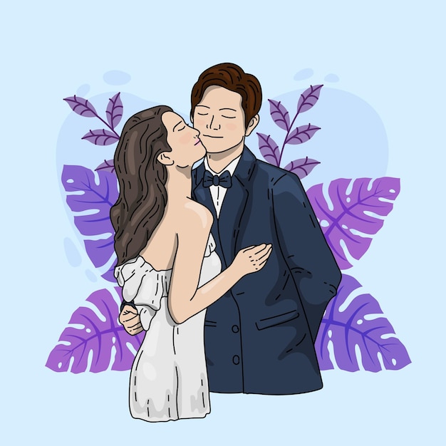 cute wedding bride couple love valentine doodle illustration