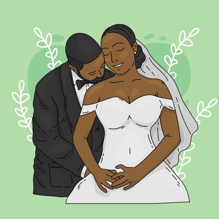 cute wedding bride couple love valentine doodle illustration