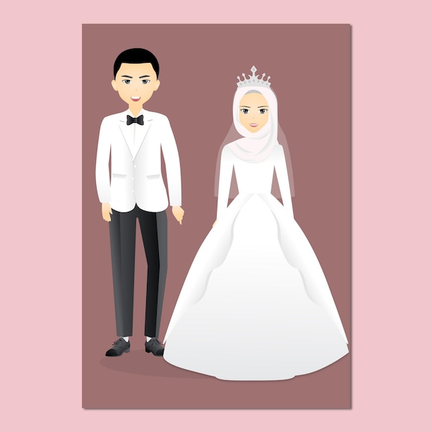 Cute wedding bride and groom couple wedding invitation card