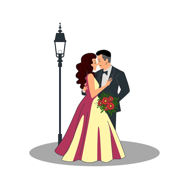 Cute Wedding Couple Character Illustration